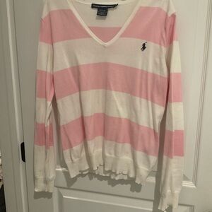 Ralph Lauren Pink and White Striped Women's Sweater